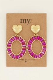 my jewellery oorbellen | Roze ronde statement oorhangers met hartje*