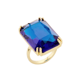 biba ring goud verstelbaar met grote steen blauw