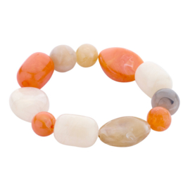 biba armband chunky kralen groot resin beige/oranje