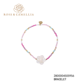 rose & camellia armband elastiek witte bloem paars