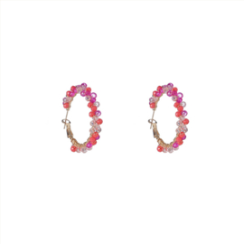 Go Dutch Label oorbellen beads hoop 14k + pink mix