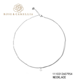 rose en camellia ketting dubbel met klaver zilver