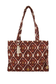 zusss katoenen tas met ikat print zand/roodbruin