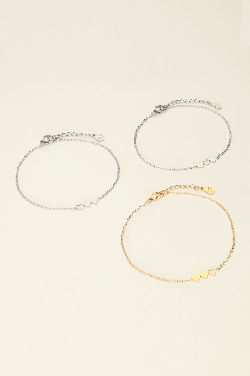 my jewellery Armbanden set hartjes twee zilver- en goudkleurig