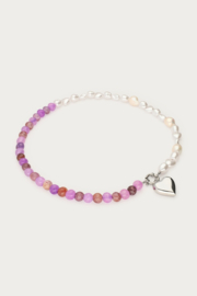 My jewellery Ketting imitatieparels & zoetwaterparels met paarse kralen zilver