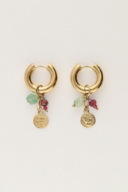 My jewellery oorbellen hoop muntje en groen steentje goud