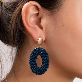 Go Dutch Label oorbellen | full-on beads oval blue goud