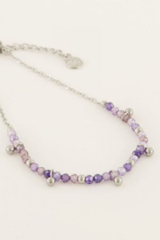 My jewellery armband | zilver met lila kralen & bolletjes
