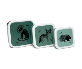 Petit Monkey lunchbox set | black animals sage