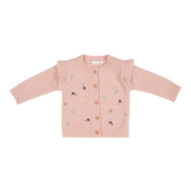 Little Dutch gebreid vest met ruches en bloemetjes | vintage soft pink