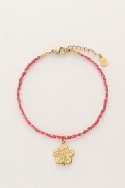 My jewellery Sunrocks roze koord armband met bloem goud
