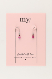 My jewellery Doortrek oorhangers met paarse kralen zilver