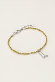 My jewellery Sunrocks gele koord armband met laars zilver