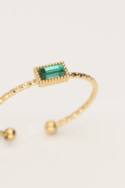 My jewellery Minimalistische ring met vierkante groene strass verstelbaar