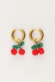 My Jewellery oorbellen | rode kralen cherry goud