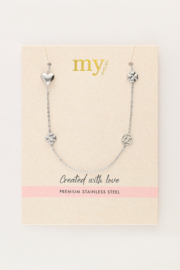 My Jewellery ketting lang met hartjes en klaver zilver