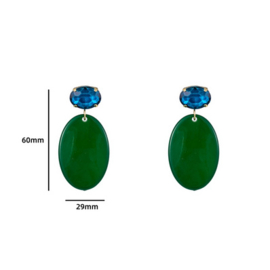 Go Dutch Label oorbellen | stone and resin oval green/blue goud