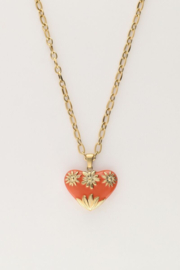 My Jewellery ketting | art schakelketting met oranje vintage hart goud