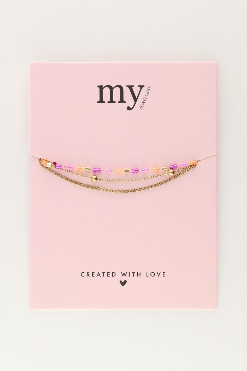 my jewellery Driedubbele armband met oranje & roze kralen