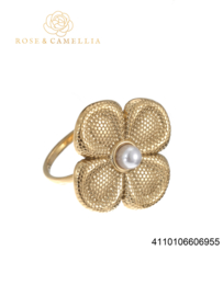 rose en camellia verstelbare ring bloem