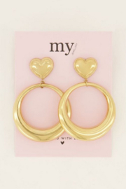 My Jewellery oorbellen | ronde statement oorbellen met hart goud