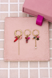 My Jewellery oorbellen Sunrocks oorringen met rode stenen & balletjes goud