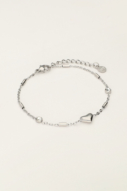 My jewellery armband hartje en tubes strass zilver