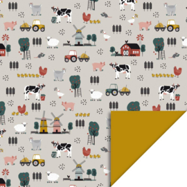 HOP  | Inpakpapier farm retro yellow 70cm x 3m