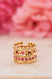 My jewellery verstelbare ring Vintage met roze & rode bloemetjes mini goud