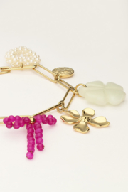 My jewellery  bedelarmband met schakel en multikleur bloemen bedels goud