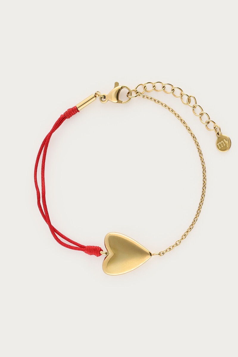 my jewellery rood touw armbandje met hartje goud