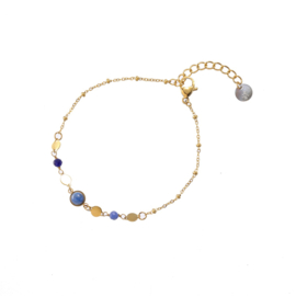 Go Dutch Label armband | blauwe bolletjes goud.