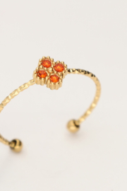 My jewellery Minimalistische ring met klaver en oranje strass verstelbaar