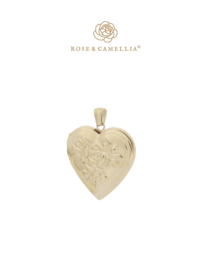 rose en camellia bedel hart met print medallion