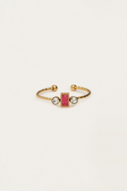 My jewellery Minimalistische ring met vierkante rode strass verstelbaar