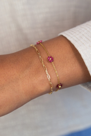 My jewellery Armband met roze en paarse bloemetjes goud
