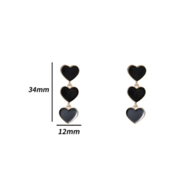 Go Dutch Label oorbellen 3 small hearts zwart  - 14k