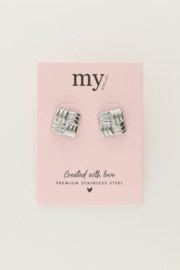 My Jewellery oorbellen | vierkante studs gevlochten zilver