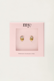 My jewellery oorbellen studs hart strass goud