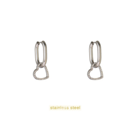 Go Dutch Label oorbellen Sparkle Heart Hoop zilver
