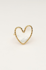 My jewellery Statement ring met parelmoer hartje