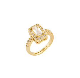 biba ring goud verstelbaar met grote en kleine steentjes rechthoek