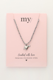 My jewellery Sunrocks paarse koord ketting met cupido hartje zilver