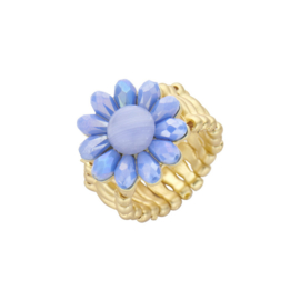 biba ring metaal en crystal kralen bloem blauw