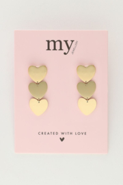 My jewellery oorbellen drie hartjes goud
