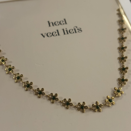 Zusss mooimakers ketting met bloemen donkergroen goud