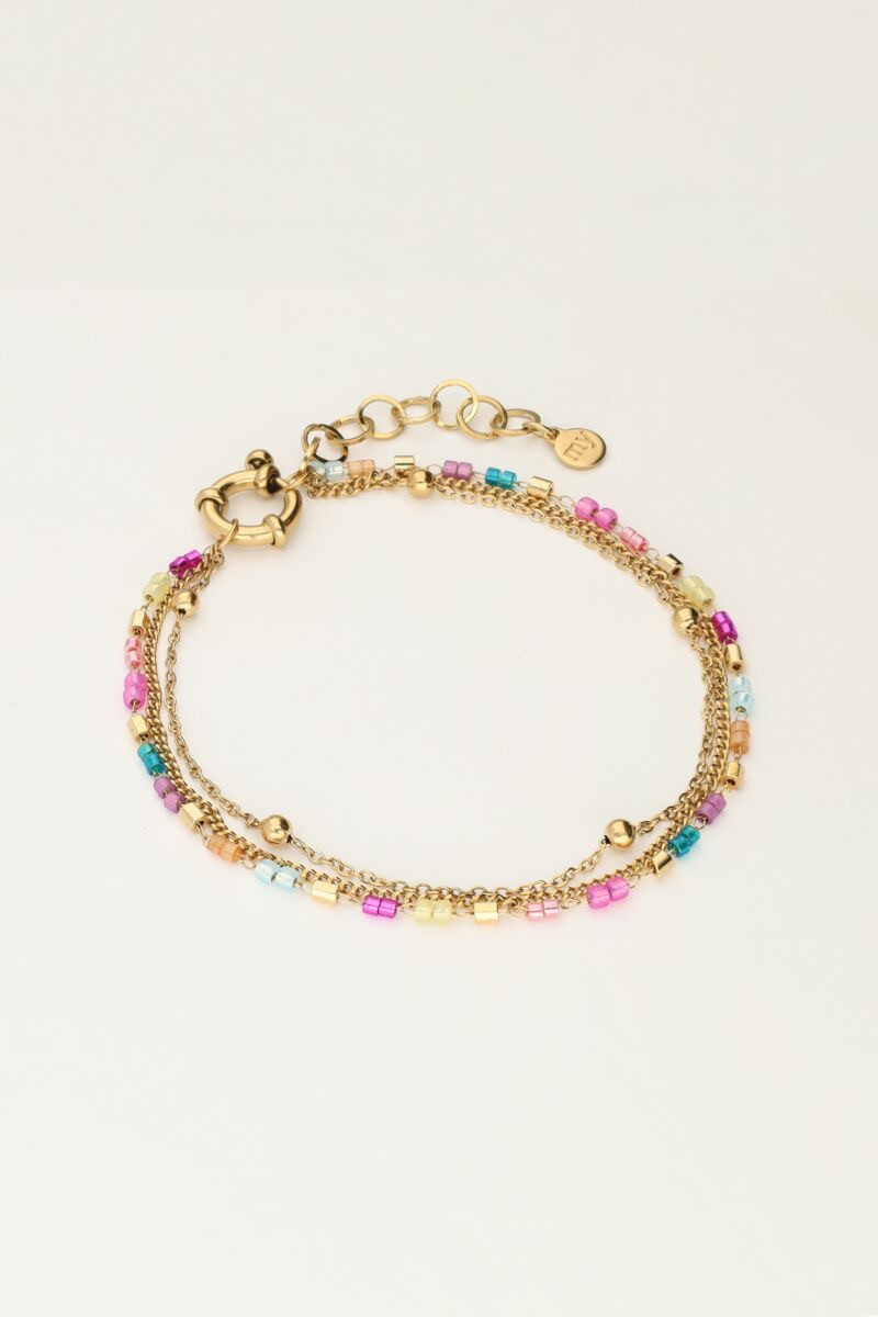 my jewellery Driedubbele armband met multikleur kralen
