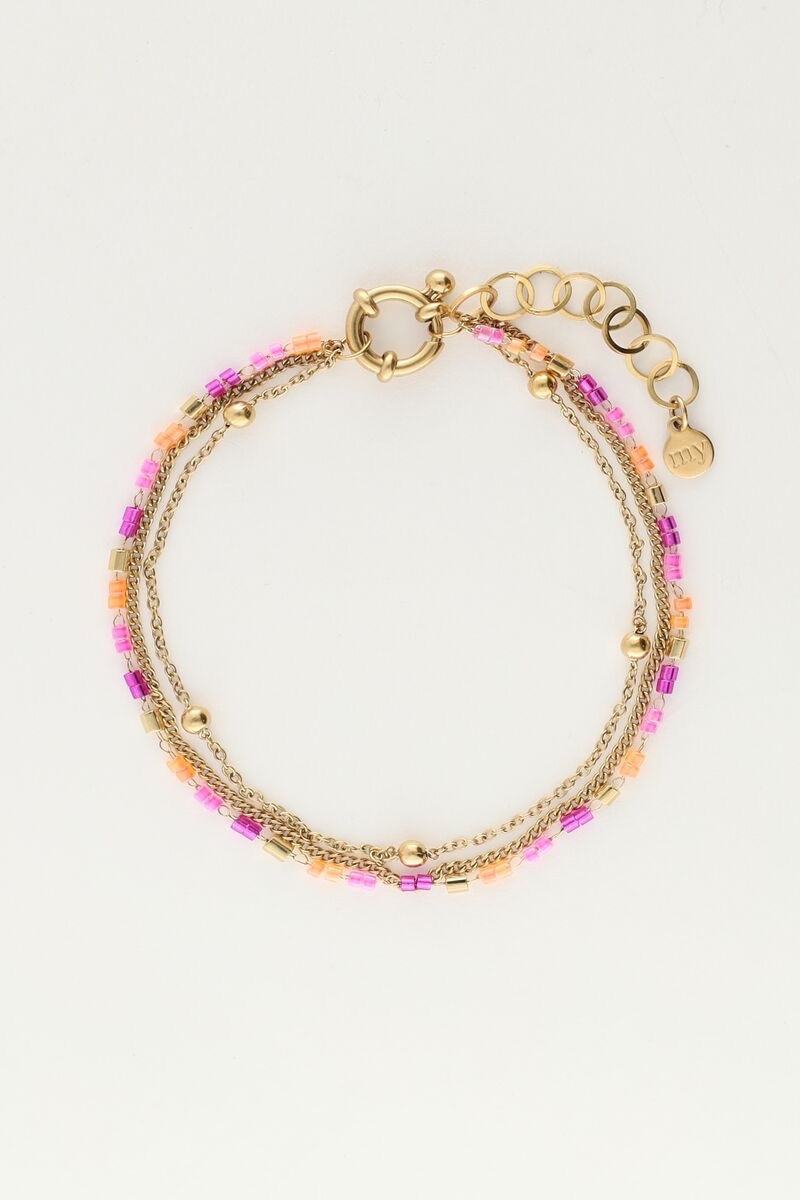 my jewellery Driedubbele armband met oranje & roze kralen