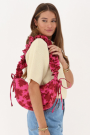 My Jewellery Roze jacquard crossbody tas met ruffles & strikjes