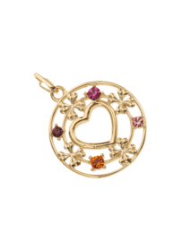 rose en camellia bedel ronde met hart en gekleurde steentjes